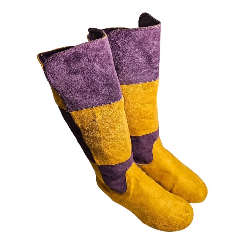 Patchwork Suede Boots Vintage Leather Boots By Voki Size 9 Multi Colored Knee